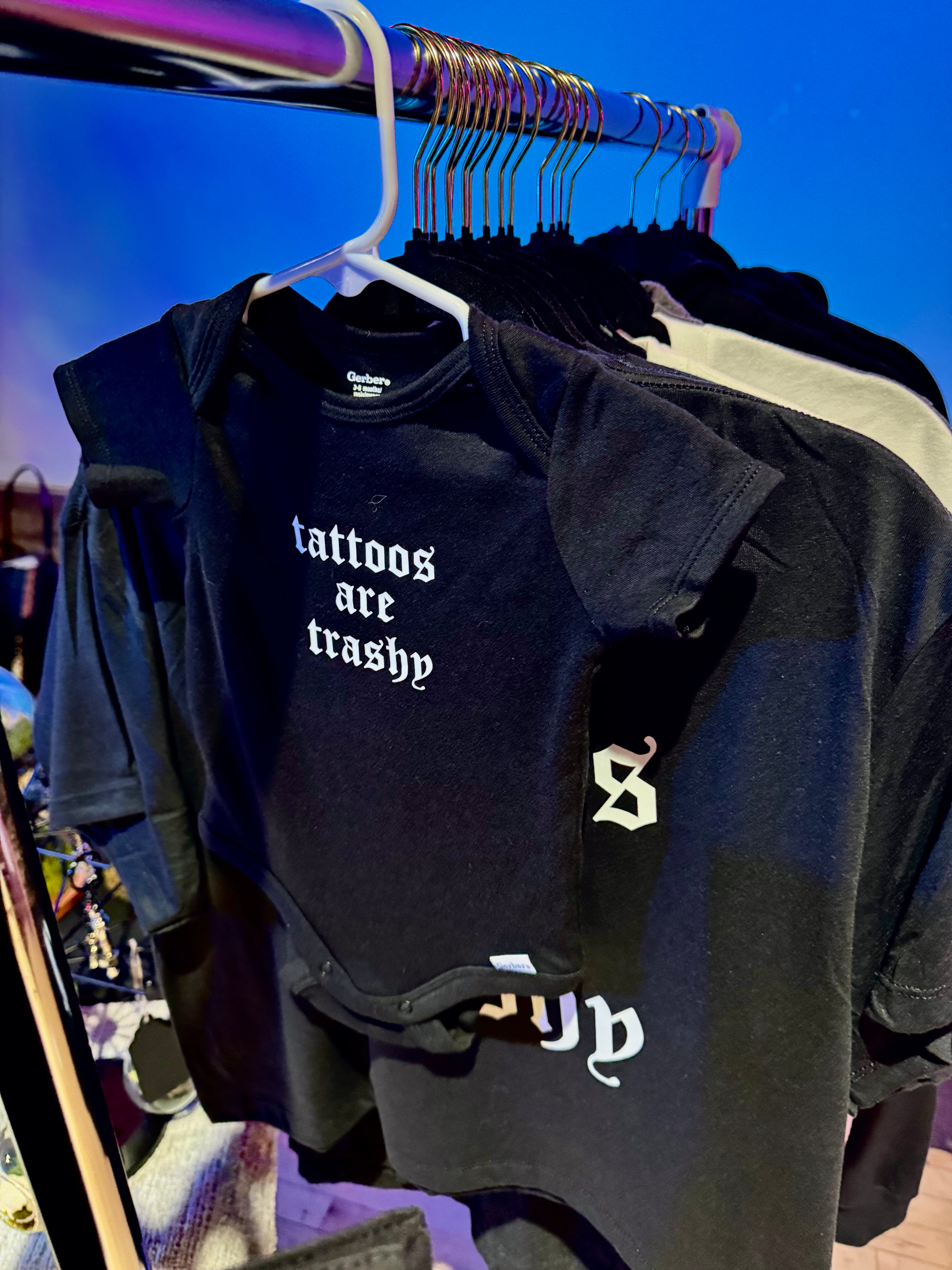 Tiny Rebel: ‘Tattoos Are Trashy’ Baby Onesie – Made to Order